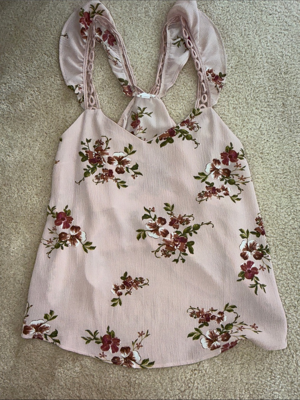 Xhilaration Pink Floral V-Neck Tank Top